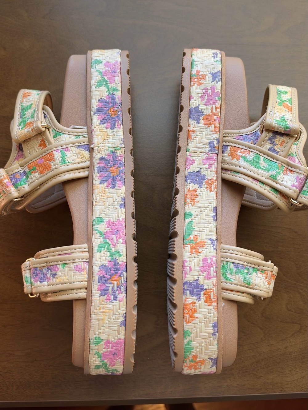 Sugar Beige Floral Woven Platform Sandals